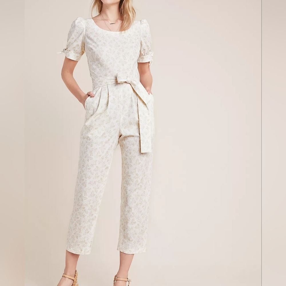 Gal Meets Glam Iris Jumpsuit Size 2 | Smocked Waist Floral Straight Leg Pockets